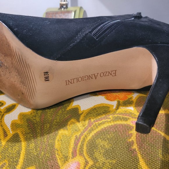 Enzo Angiolini Black Suede Peek-a-Boo Ankle Boots - Picture 6 of 10